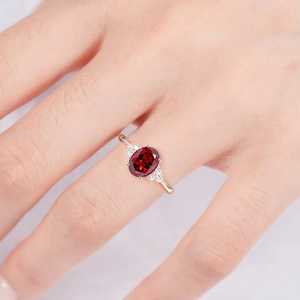 925 Sterling Silver Hydro 9x7mm Oval Cut Solitaire CZ Ring January <b>Birthstone</b> Garnet Elegant Engagement Jewelry for Women - Product Image 3