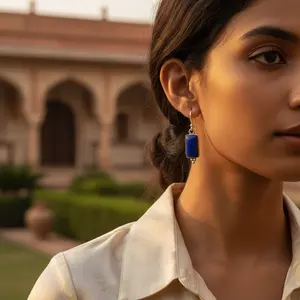 Boucles d'oreilles pendantes en argent 925 avec lapis-lazuli, plaqué or rose et diamants, bijoux tendance en pierres précieuses pour femmes, pour fiançailles - Product Image 3