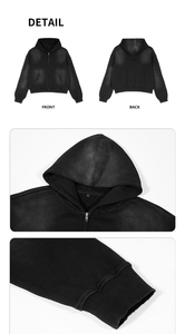 Custom Zip up Hoodie 100% Cotton Full Zip Hoodie Large Size Long Sleeve Unisex Acid Wash Zip up Hoodies - Product Image 6