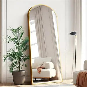 Gold Arched Floor Mirror With Aluminum Alloy Frame With Stand Wall Mirror Sleek Arched-Top Mirror