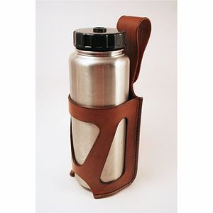 Porte-bouteille en cuir pleine fleur artisanal, style vintage, à accrocher à la ceinture, étui pour bouteille d'eau, luxe équestre et voyage en plein air - Product Image 1