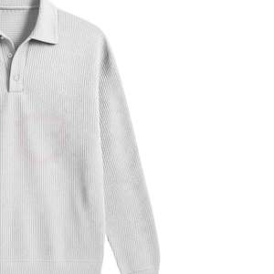 Polo de Punto Gris Claro para Hombre, Manga Larga, Cuello con Botones, Corte Holgado, Textura Casual, Suéter para Primavera y Otoño - Product Image 4