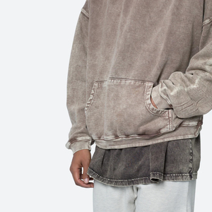 Dernier design, sweat à capuche pour homme délavé à l'acide, vintage, lourd, en molleton français, pull-over 100% coton, uni, teint, sweat à capuche d'hiver - Product Image 5