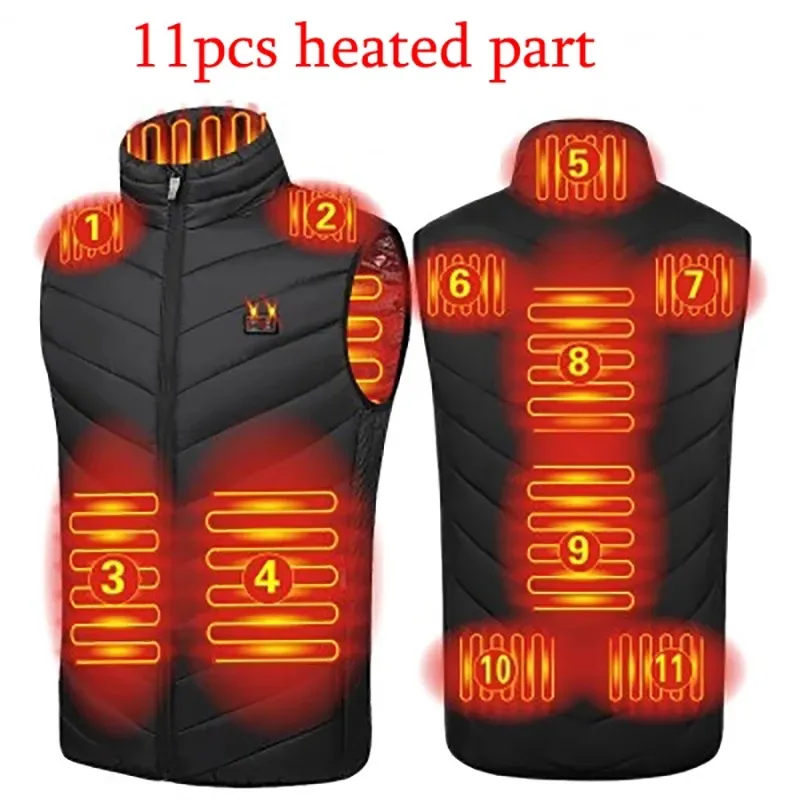 11PCS加熱ジャケットファッション男性女性コートインテリジェントUSB電気加熱熱暖かい服冬の加熱ベストPlussize