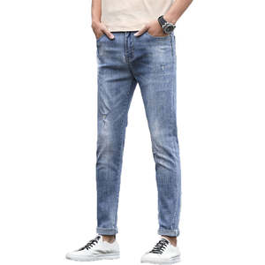 Jeans en denim pour homme, taille mi-haute, style streetwear européen et américain, décontracté, été, lavé, uni, lourd, jambe large - Product Image 4