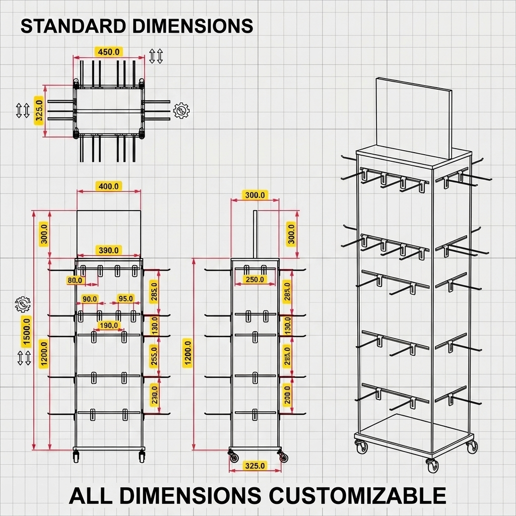Custom Wooden Display Rack for Pet Supplies Rotating Dog Leash &Collar Display Rack with Brake Casters for Retail Pet Stores — view 3