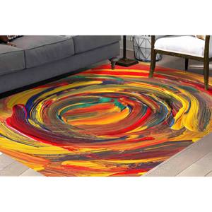 Tapis abstrait rouge et jaune : Tapis imprimé d'art moderne, tapis en chenille - Product Image 2