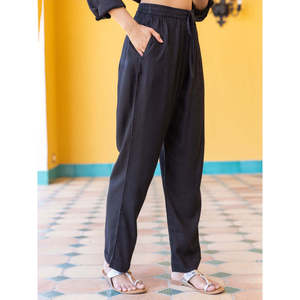 Conjunto de 2 Piezas para Mujer, Estilo Oxford Negro, Manga Larga, Corte Holgado, Casual, Primavera-Verano, Top y Pantalones, Color Sólido, Cuello Camisero, 100% Algodón - Product Image 6