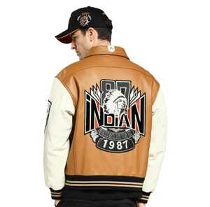 Chaqueta de moto de cuero clásico retro de diseño personalizado chaqueta de carreras de cuero genuino con parche de logotipo OEM para hombre - Product Image 4