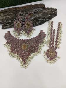 Colorido Meena Kari Acero inoxidable Nupcial Esmaltado a mano Detalles Collar plateado Pendientes Tocado Conjunto para aniversario - Product Image 3