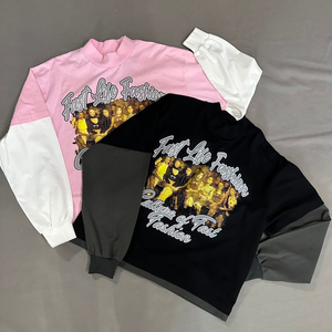 เสื้อยืดแขนยาวสองชั้นสำหรับผู้ชายเสื้อยืดผ้าฝ้ายพิมพ์ลาย DTG ทรงโอเวอร์ไซส์ - Product Image 1