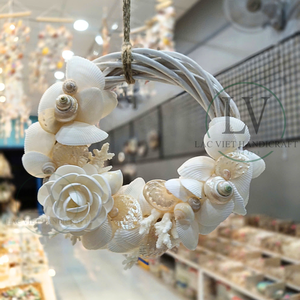 Artisanat blanc coquillage noël rotin guirlande été côtier mur décor plage coquille fleur anneau cadeau du Vietnam - Product Image 3