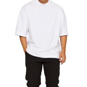 Camiseta de cuello redondo de algodón orgánico 100% para hombre, Lisa tela tejida blanca de gran tamaño, diseño de punto en blanco con mezcla de poliéster/algodón - Product Image 5