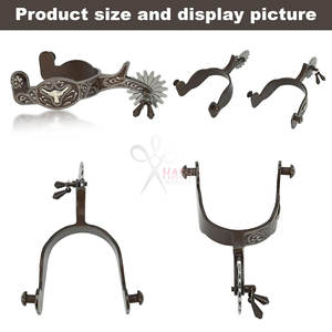 Espuelas Antiguas para Montar a Caballo, Grabadas a Mano, de Acero Inoxidable con Detalles en Latón, 75-78mm, Ajustables, con Hebilla de Cobre Segura HASHIR - Product Image 2