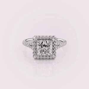 IGI Certified Princess Shape Lab Created Diamond Halo Engagement Ring 9K Rose / Yellow & White Gold Pave Band Ring - Product Image 5
