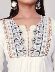 Indian Ethnic Wear Delta Cotton <b>Material</b> Latest Design Of <b>Embroidery</b> Work Tunic Style Short Kurti for Casual and Festival Wear - Product Image 3