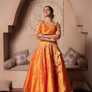 GHAZAL Orange Taffeta Silk <b>Gota</b> Patti Lehenga Choli Set with Soft Net Dupatta Embellished Festive wear Wedding Ethnic Wear - Product Image 1