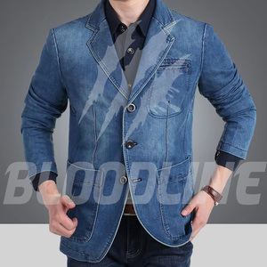 Blazer en jean pour homme BLOODLINE INTERNATIONAL, mélange coton/élasthanne, manches longues, col boutonné, lavé, couleur unie, hiver - Product Image 5