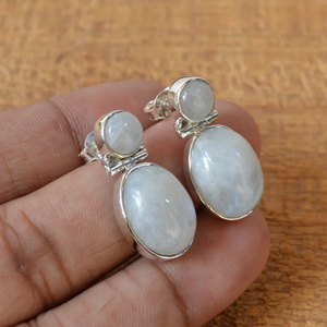 ต่างหูพลอยมูนสโตนแท้สำหรับ100% ต่างหูอัญมณีรูปวงรีต่างหูแฮนด์เมดทำจากเงินสเตอร์ลิง925เครื่องประดับมูนสโตนราคาโรงงาน - Product Image 3