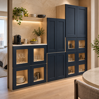 Ensemble d'îlot de cuisine modulaire WYRAX style Shaker avec finition bois, structure en contreplaqué, évier, 5 tiroirs et panier extractible