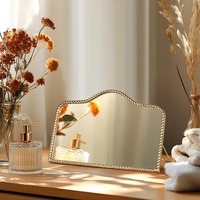 Miroir de maquillage de bureau moderne, durable et portable, avec cadre métallique rectangulaire, petit, réglable, à poser sur table, orné de perles, écologique