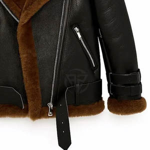 Elegante Chaqueta de Cuero con Forro de Borrego para Invierno, con Logotipo Frontal, Forro de Felpa Transpirable Tejido, Ecológica y Suave al Tacto - Product Image 6