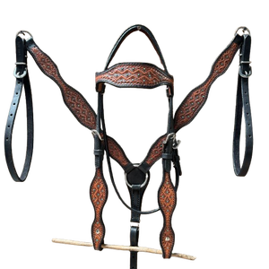 EquiElite Exports - Conjunto de arreos de cuero occidental con diadema, cabezada y pechopetral de diamante color verde azulado, equipo de equitación personalizado para caballos Full/Cob - Product Image 2