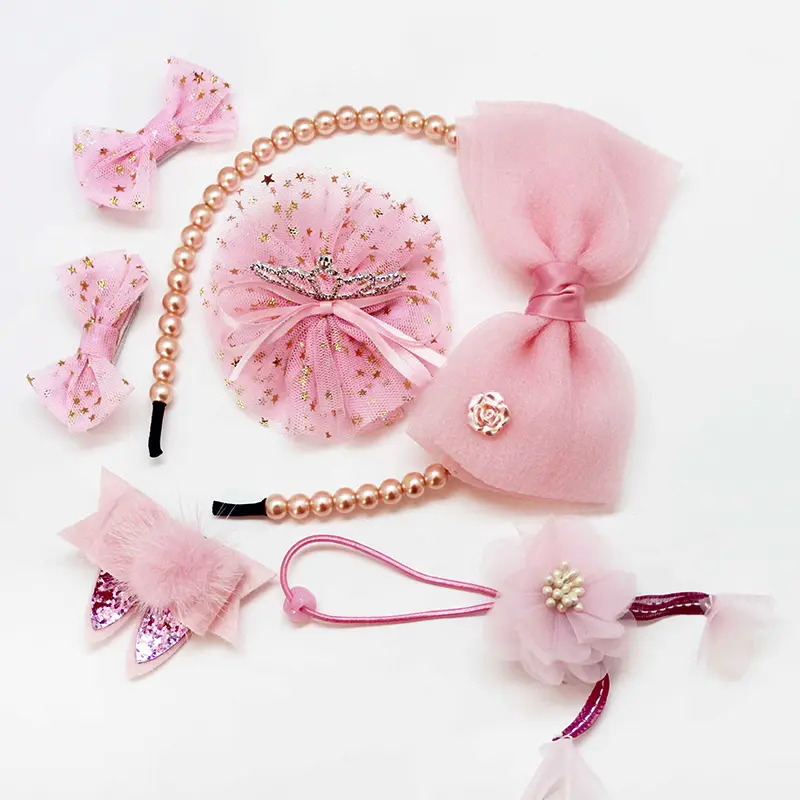 Bandeau élastique pour filles, ensemble d'accessoires de cheveux fait à la main, avec nœud papillon,
