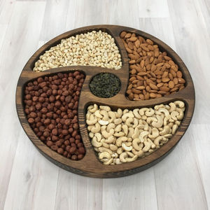 Plateau de service décoratif de forme ronde plateau de fruits secs en bois plateau de service de noix collations plat de service décor à la maison cuisine et salle à manger - Product Image 5