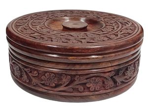 Handcrafted <b>Wooden</b> Chapati <b>Box</b> for Decorative Roti Storage Colorful Printed <b>Lid</b> <b>with</b> Polished Finished Decoration - Product Image 5