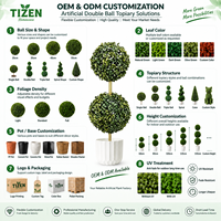 Plante artificielle en pot double de 70 cm, fausse boule de buis, pot blanc, feuilles en PE résistantes aux UV, pour intérieur, extérieur, bureau