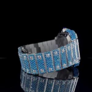 Haute qualité personnalisé deux tons diamant chiffre arabe montre mécanique Date automatique attrayant bleu Moissanite Antique analogique - Product Image 3