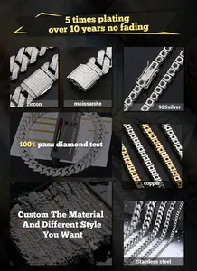 Nueva Cadena Cubana de Lujo HipHop de 22mm con Moissanita Iced Out, Plata de Ley S925 Bañada en Oro Rosa, Eslabones Elevados, para Hombre, Estilo Bling - Product Image 6