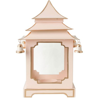 Lanterne Pagode en Métal Corail et Blanc Style Chinoiserie Chic avec Clochettes Peinte à la Main Décoration de Maison Côtière Porte-Bougie Décoratif