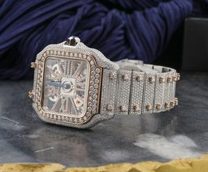 Montre de luxe sertie de moissanite, cadran squelette, style hip-hop, montre en diamant - Product Image 2