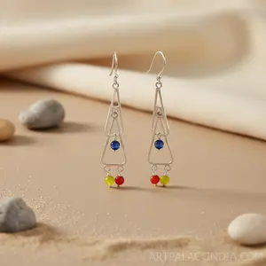 Pendientes Geométricos de Plata 925 con Detalles de Piedras Preciosas, Accesorios de Moda con Estilo Único - Product Image 3