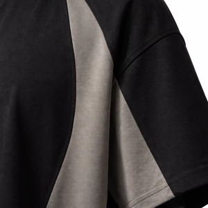 Men's Black Gray Color Blocked <b>Raglan</b> Sleeve <b>T</b>-<b>Shirt</b> Oversized Fit O-Neck Casual Anti-Wrinkle Breathable Knitted 100% - Product Image 6