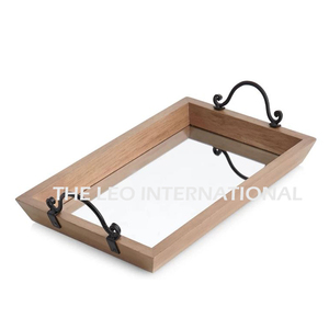 Plateau rond en bois de manguier brun poli avec 2 poignées pour servir des aliments, des collations, des verres à eau, plateau décoratif - Product Image 5