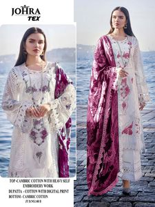 ชุดเดรส shalwar kameez แบบดั้งเดิมสง่างามผ้าฝ้ายแคมบริกพร้อมเย็บปักถักร้อยและพิมพ์ดิจิตอลชุดสูทสไตล์แฟนซี - Product Image 3
