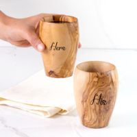 Tasse en bois d'olivier |   Vaisselle tunisienne artisanale |   Gravure personnalisée