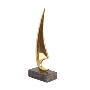 Sculpture moderne en aluminium métal plaqué or de forme ronde avec base en marbre Look moderne de bonne qualité Home Office Décoratif - Product Image 5