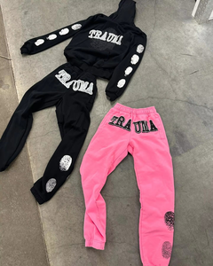 Custom 100% Cotton Solid Fleece Oversized Flare Sweatpants and Hoodie Set for Men Autumn Embroidered Sweatsuit - Product Image 1