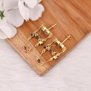 Natural Multi Tourmaline Gold Plated Stud <b>Earring</b> 925 Sterling <b>Silver</b> Push <b>Back</b> Stud Women Anniversary Gift Wholesale Bulk - Product Image 4