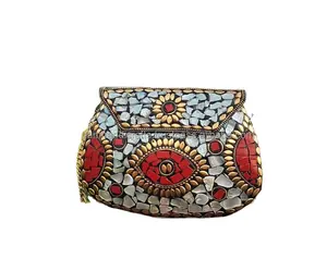 手工制作的多色马赛克钱包最佳女式复古手提包，价格便宜，奢华工艺品