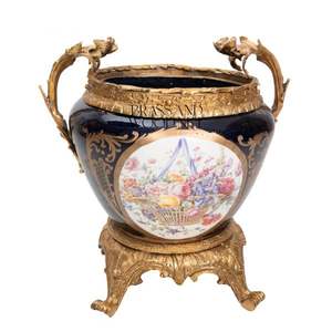 Cachepot décoratif classique de luxe en céramique avec laiton plaqué or antique - Product Image 3