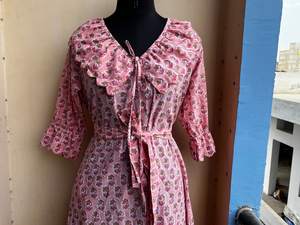 Main Bloc Imprimé Robe Indien Coton Robe D'été Rose Longue Robe avec Main Bloc Imprimé Floral Conception ODM Fourniture - Product Image 4