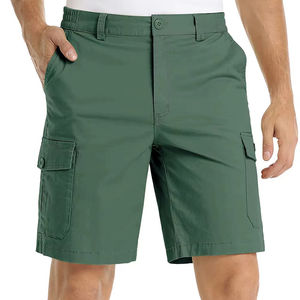Shorts de sport pour hommes en coton tricoté, taille élastique, mi-longueur, décontractés, droits, multi-poches, respirants, imperméables, séchage rapide - Product Image 1