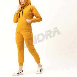 2025 Trendy Yellow Women's Sporty <b>Two</b>-<b>Piece</b> Solid Lightweight Tracksuit <b>Set</b> Stylish Hoodie Joggers for Winter <b>Lounge</b> Wear - Product Image 3