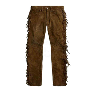 SPORTSWORLD Chaps de cowboy occidentaux légers à design personnalisé uni, franges, cuir de vache, pantalon brun clair pour l'équitation - Product Image 1