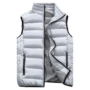 Unisex Grey Hooded Sleeveless Puffer Vest Stand Collar <b>Zipper</b> Closure Waterproof Breathable Windproof Casual Winter <b>Jacket</b> Solid - Product Image 1